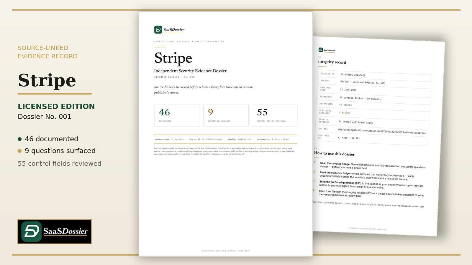 Cover of the Stripe Security Evidence Dossier — Licensed Edition, Dossier No. 001